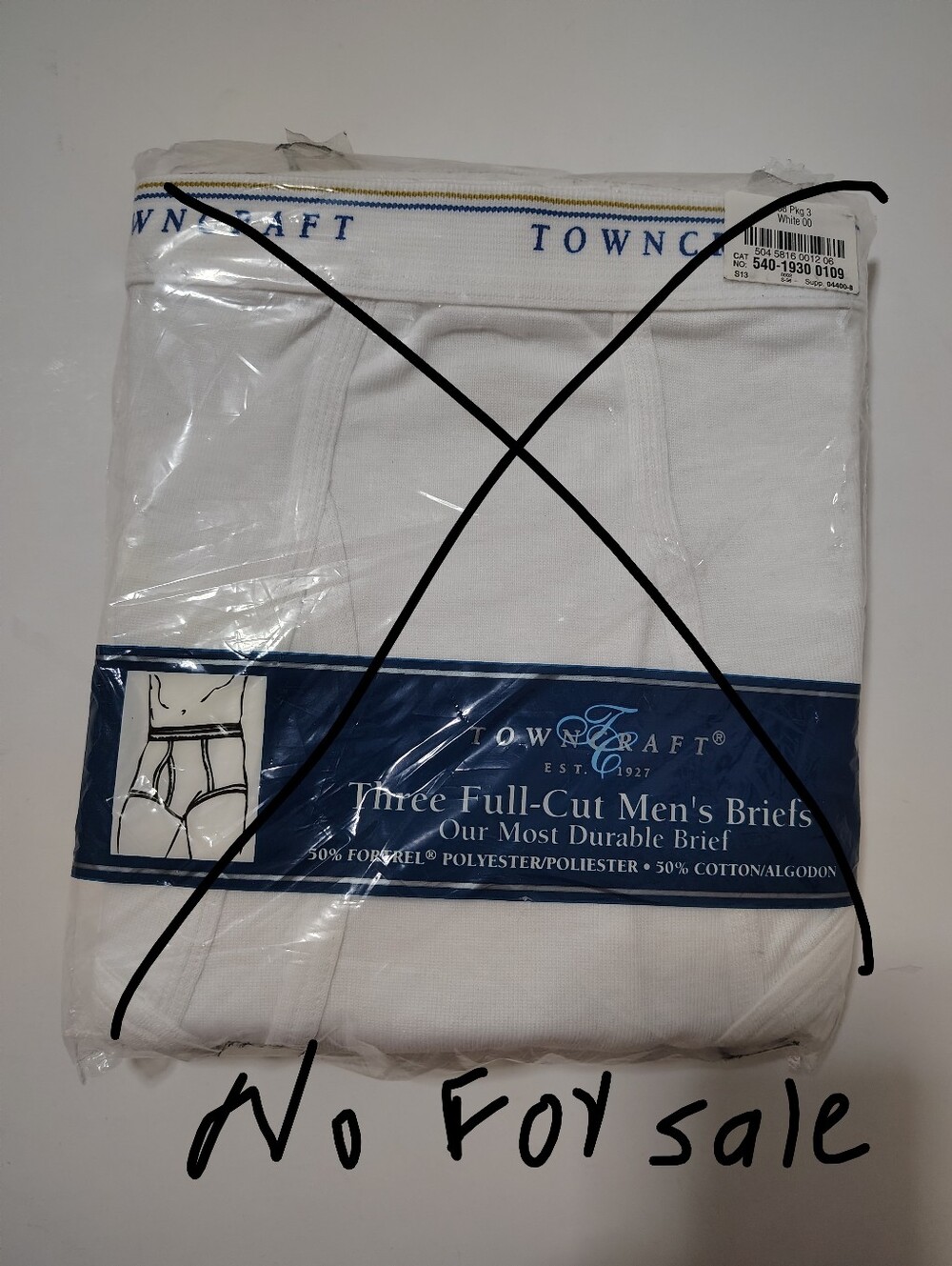 Vintage Towncraft White Men's Full-Cut Briefs - 3 Pack - Size 90
